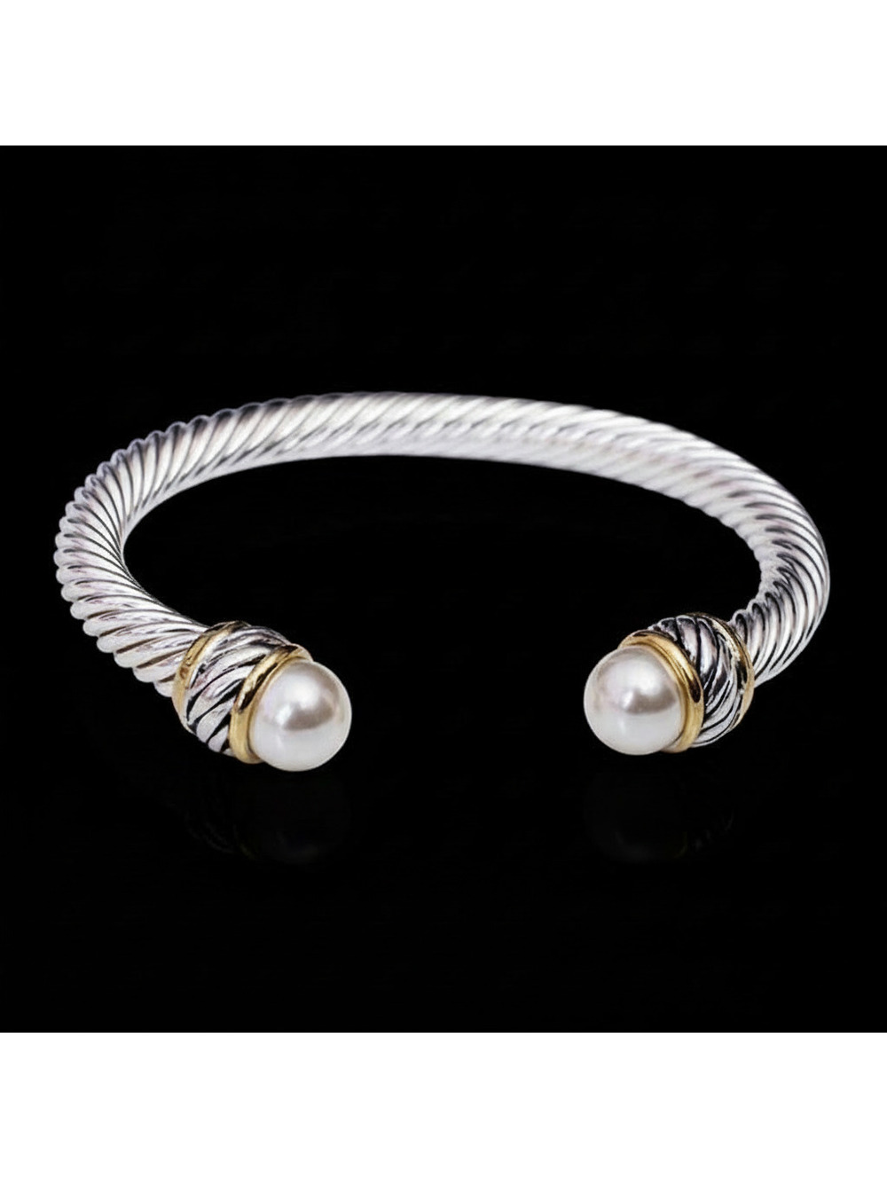 Dressy Pearl Cable Bangle Rhodium Plated 7 mm